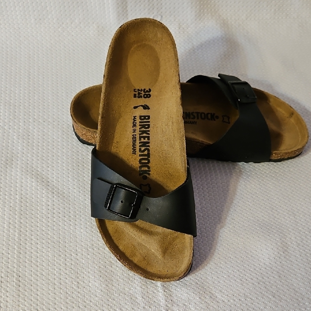 Birkenstock Black Single-Strap Cork Footbed Slides - Picture 3 of 4